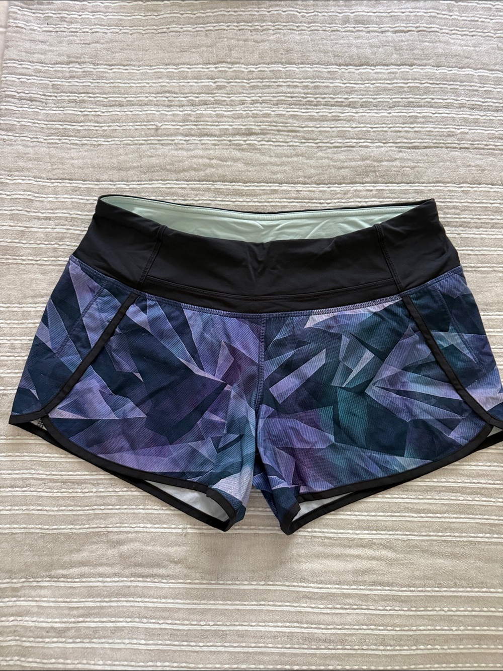 lululemon athletica Black Waistband Purple Geometric Athletic Shorts